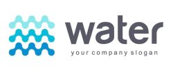 Water company logo with abstract blue wave design and text your company slogan.